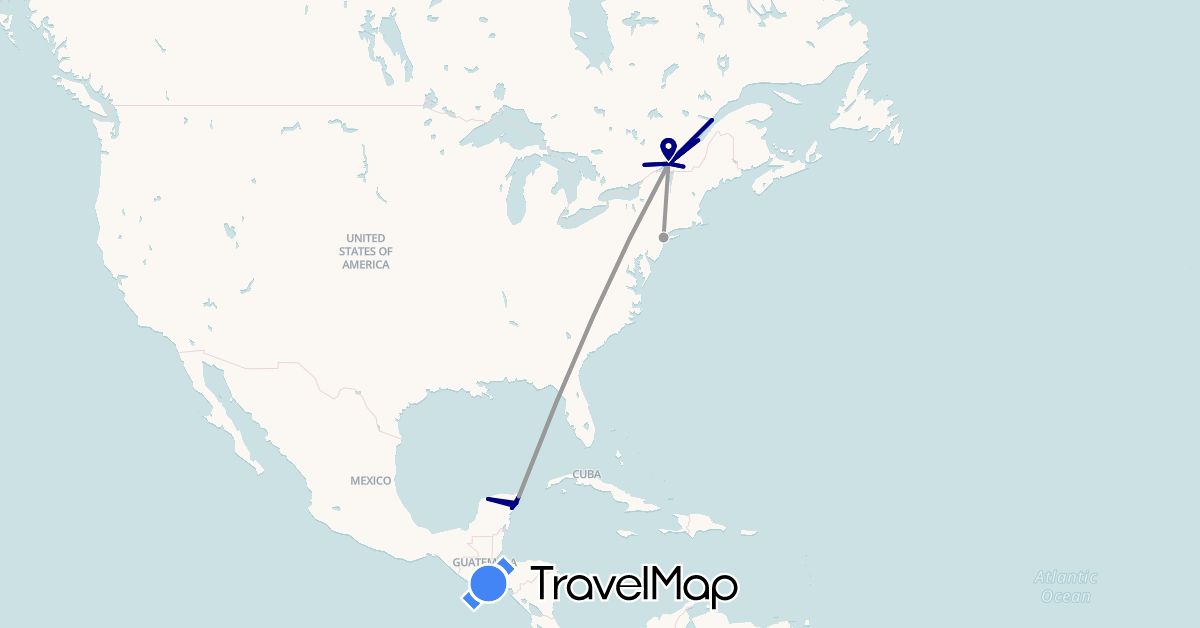 TravelMap itinerary: driving, bus, plane, cycling in Canada, Mexico, United States (North America)